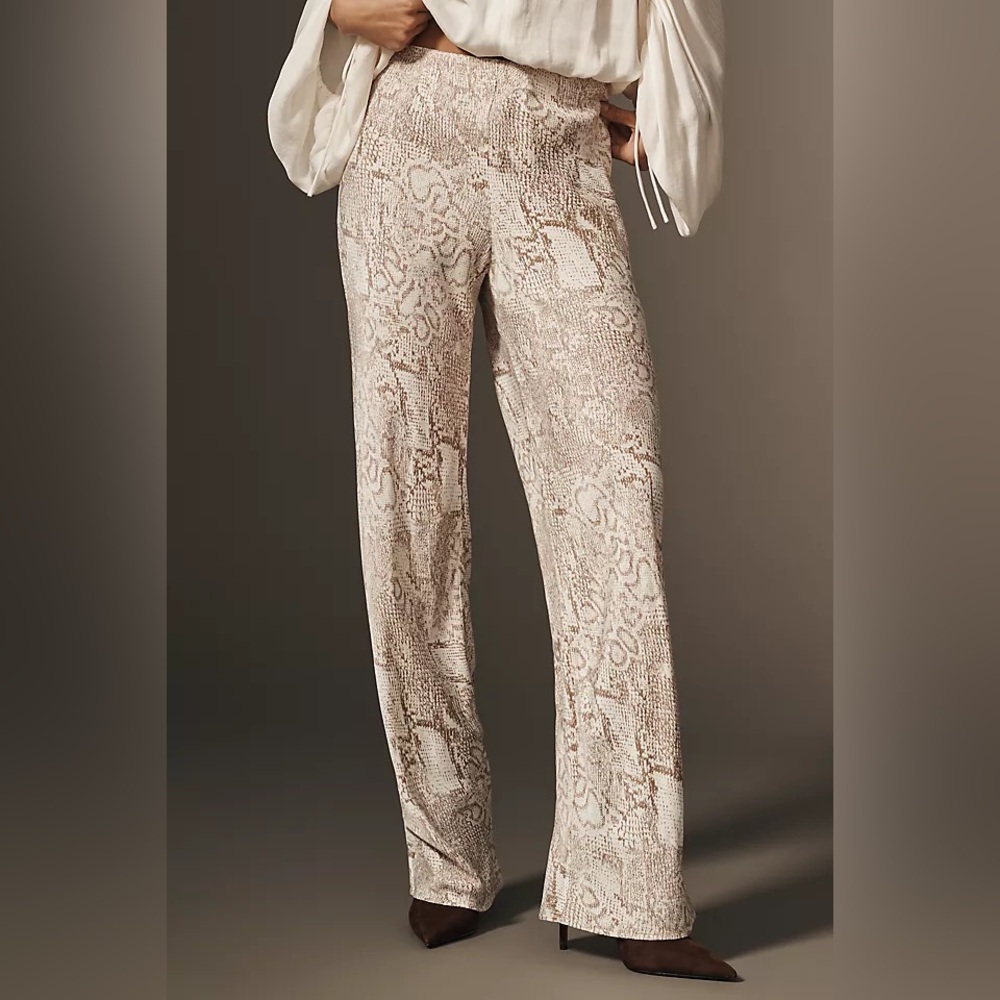 Anthropologie Silky Glam Snake Print Wide Leg Pants NWT XL Pull-On Coastal